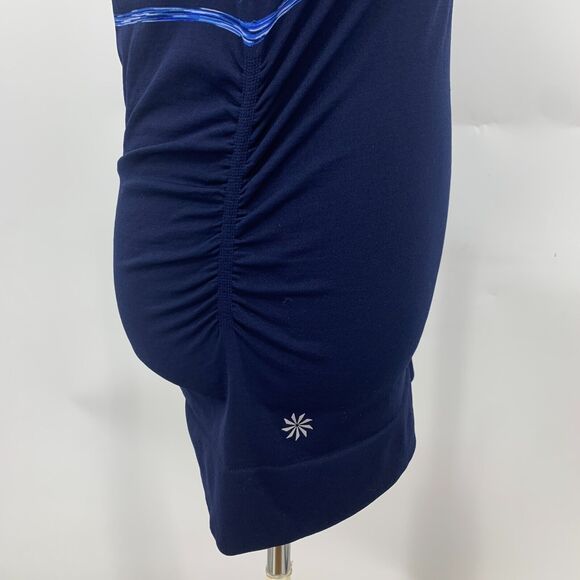 Athleta Finish Fast Spacedye Tee Women S Navy Reflective Ruched Side Gripper Hem - Picture 5 of 15